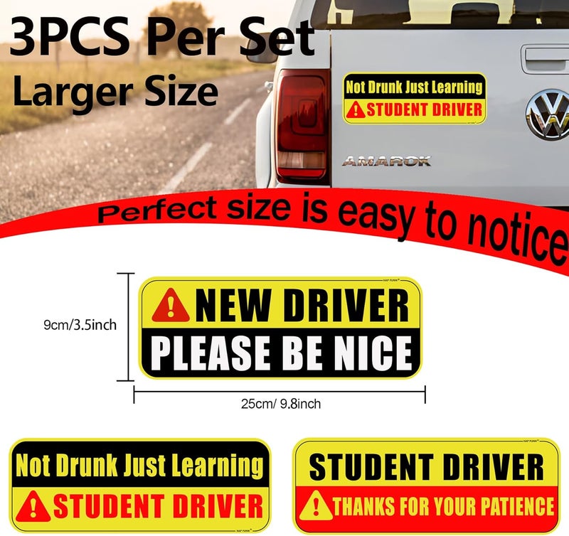 HAP FUNN Large Student Driver Magnet for Car, 3 PCS New Driver Magnet Sticker Sign for Car, Reflective Magnetic Warning Bumper Sticker for Students Novices, Removable Safety Rookie Attention Sign - Image 3